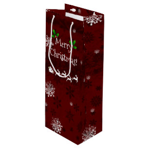 Red Santa's Sleigh and Reindeer Wine Gift Bag