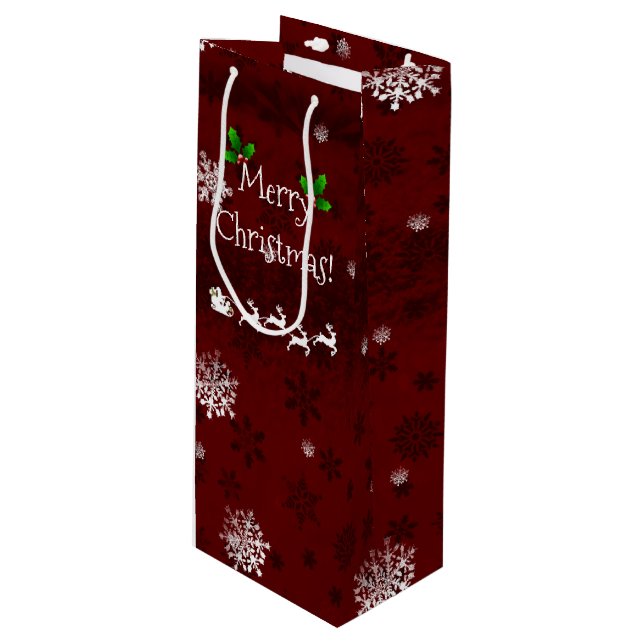 Red Santa's Sleigh and Reindeer Wine Gift Bag (Front Angled)