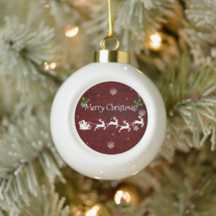 Red Santa's Sleigh & Reindeer Ornament