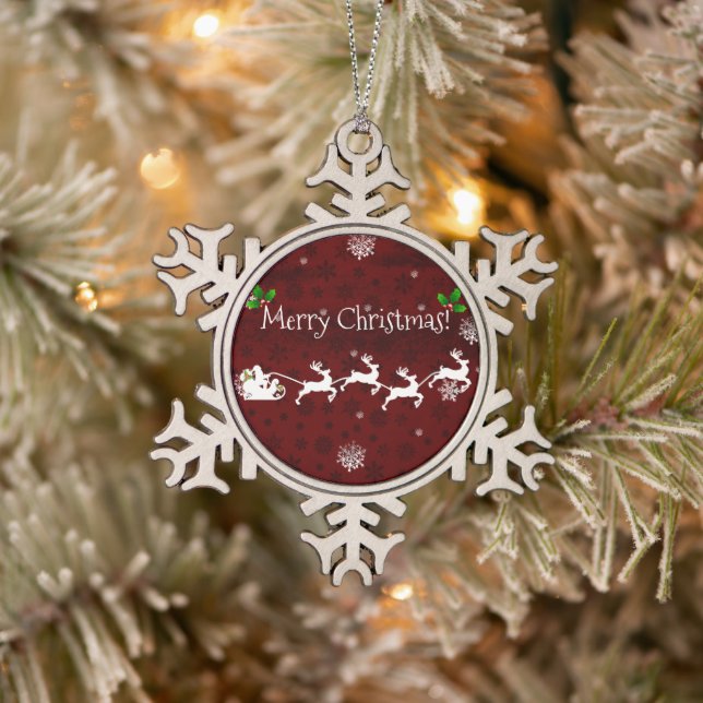 Red Santa's Sleigh & Reindeer Ornament (Tree)