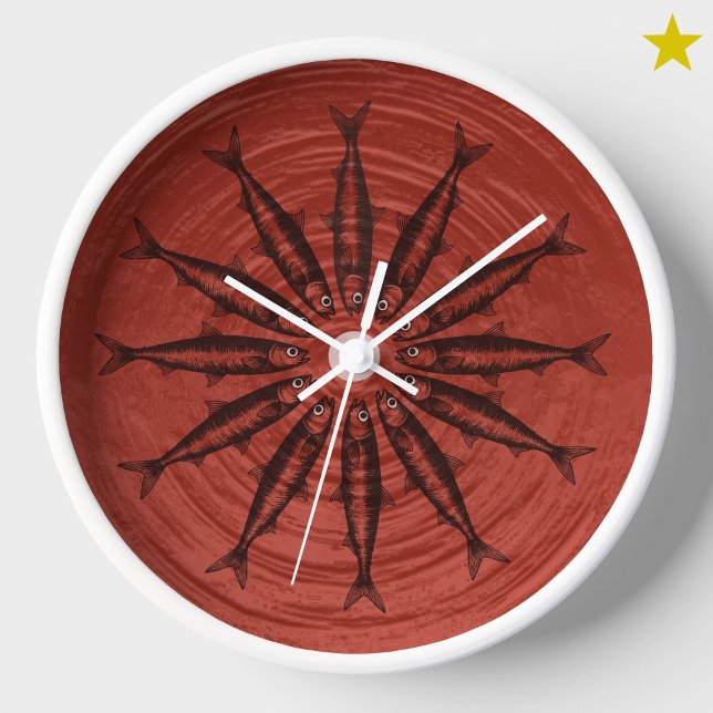 Red Sardine Drawing Sketch Fish Pattern   Clock (Creator Uploaded)