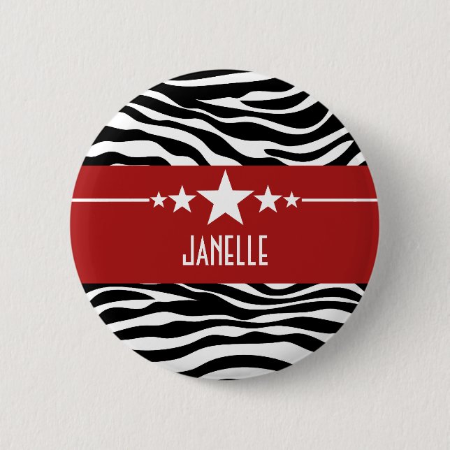Red Sassy Star Zebra Button (Front)