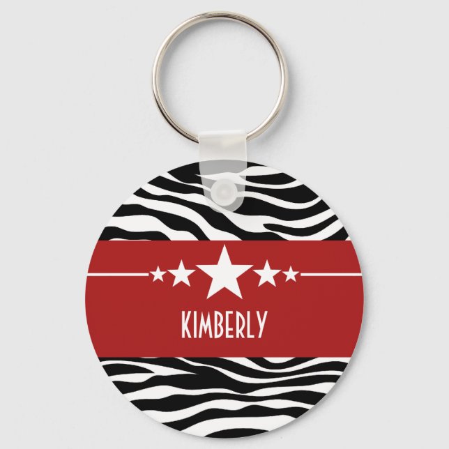 Red Sassy Star Zebra Keychain (Front)
