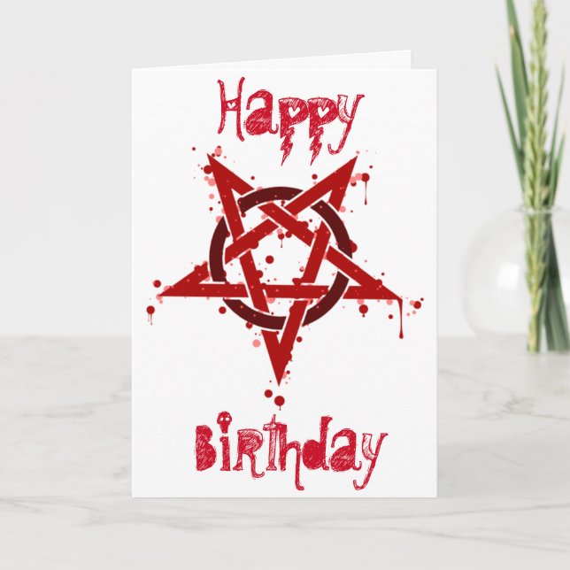 Red Satanic Spotted Pentagram Birthday Card (Front)