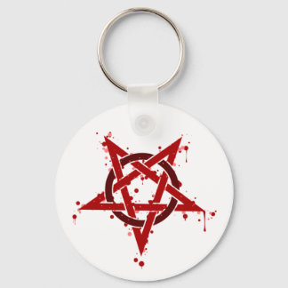 Red Satanic Spotted Pentagram Key Ring