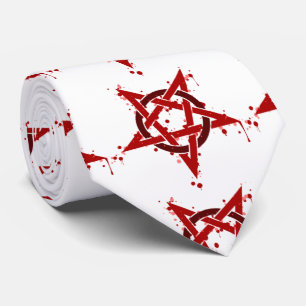 Red Satanic Spotted Pentagram Tie