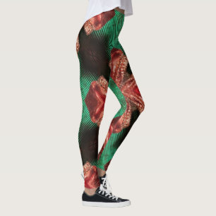 Red  Satin Bow Green Crisscross Ribbon Design  Leggings