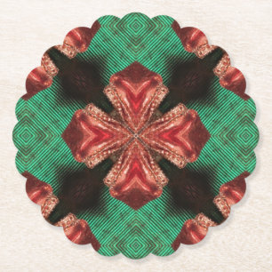 Red Satin Bow Green Crisscross Ribbon Paper Coaster