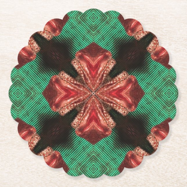 Red Satin Bow Green Crisscross Ribbon   Paper Coaster (Front)
