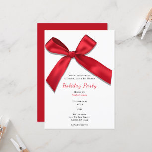 Red Satin Bow White Minimal Classic Holiday Invitation