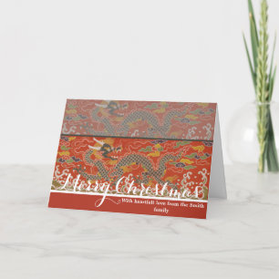 Red Satin Brocade with Cloud Chinese Dragon Card