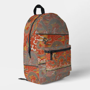 Red Satin Brocade with Cloud Chinese Dragon Printed Backpack