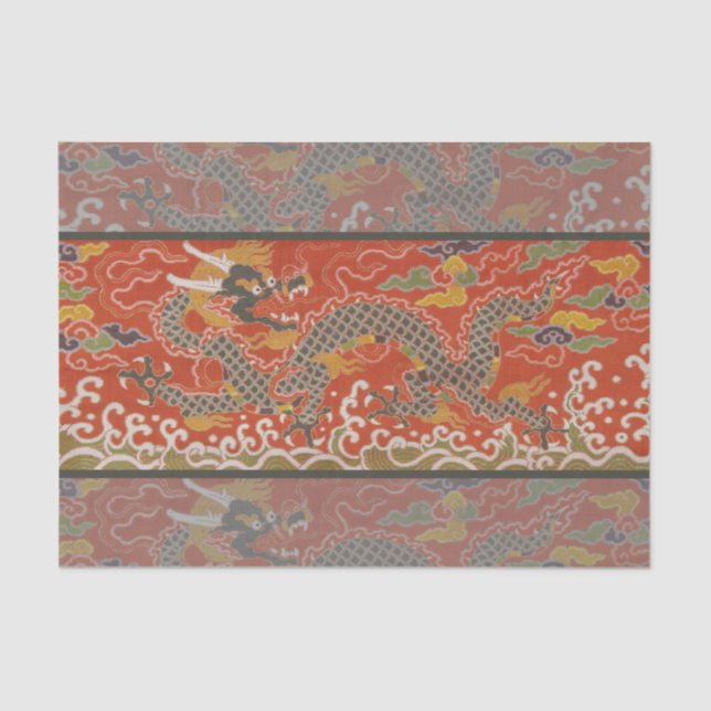 Red Satin Brocade with Cloud Chinese Dragon Tissue Paper (Front)