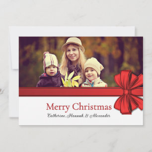 Red Satin Christmas Bow Photo Greeting Holiday Card