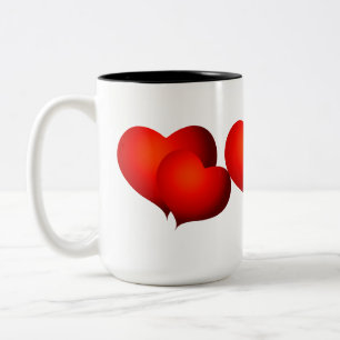 Red Satin Hearts Two-Tone Coffee Mug