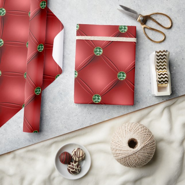 Red Satin Quilted Bling Jewels Holiday Wrapping Paper (Crafts)