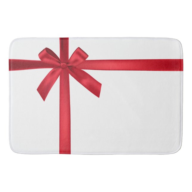 Red Satin Ribbon Bow Christmas Holiday Party Bath Mat (Front)