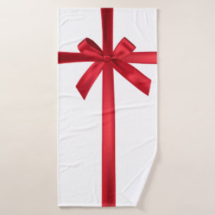 Red Satin Ribbon Bow Christmas Holiday Party Bath Towel Set