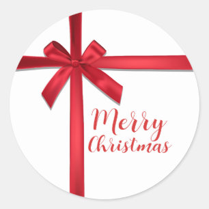 Red Satin Ribbon Bow Christmas Holiday Party Classic Round Sticker