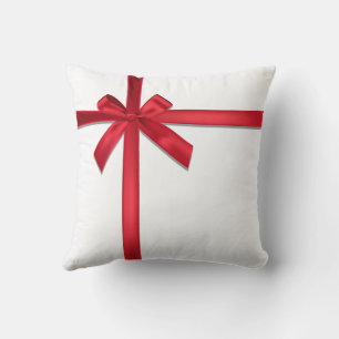 Red Satin Ribbon Bow Christmas Holiday Party Cushion