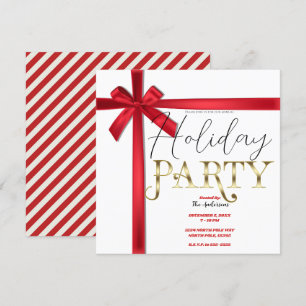 Red Satin Ribbon Bow Christmas Holiday Party Invitation