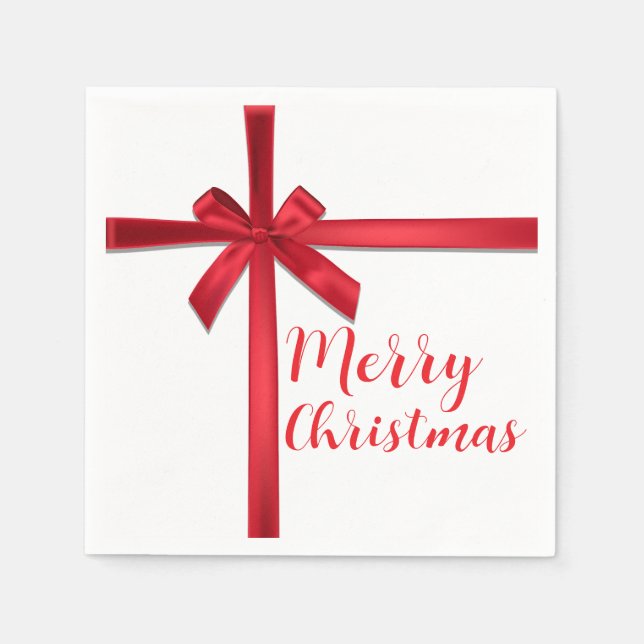 Red Satin Ribbon Bow Christmas Holiday Party Napkin (Front)