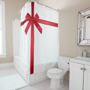 Red Satin Ribbon Bow Christmas Holiday Party Shower Curtain