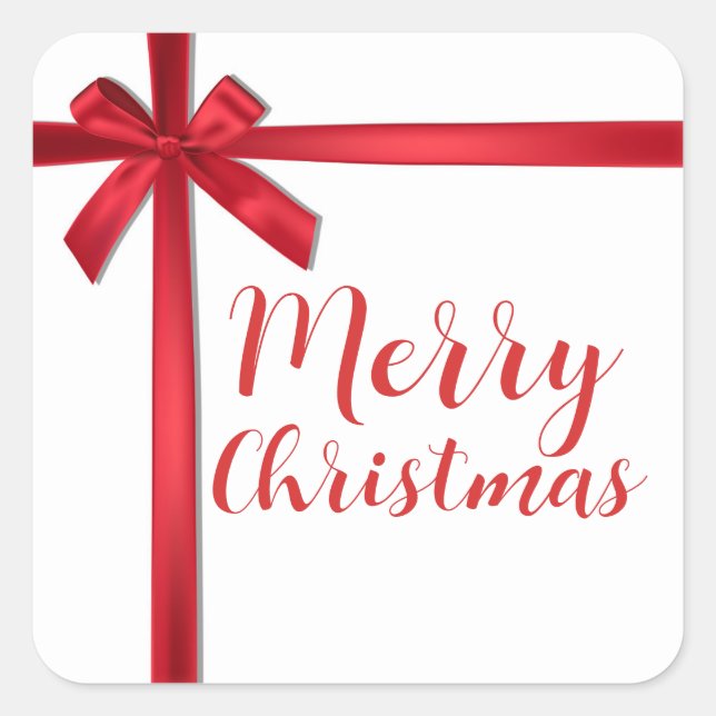 Red Satin Ribbon Bow Christmas Holiday Party Square Sticker (Front)