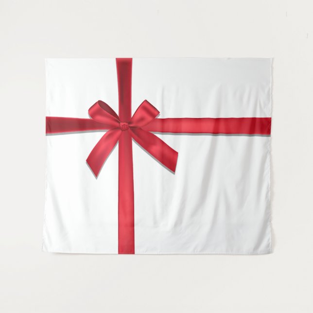 Red Satin Ribbon Bow Christmas Holiday Party Tapestry (Front (Horizontal))