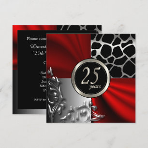Red Satin & Silver 25 Year Party Invitation