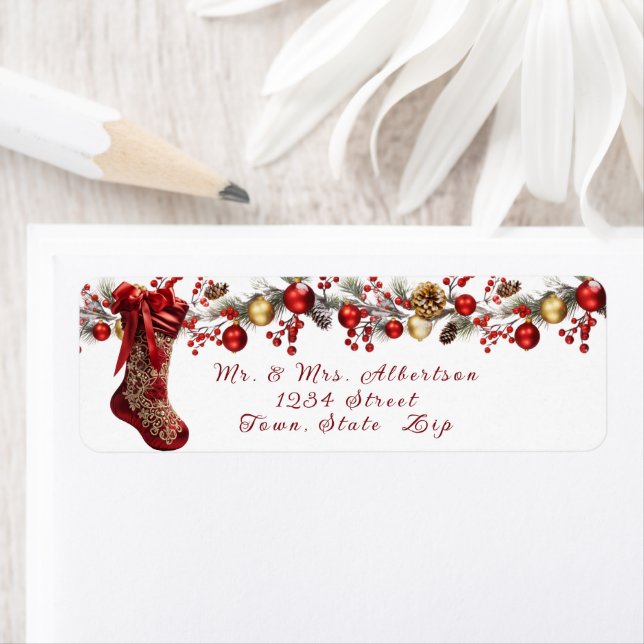 Red Satin Stocking Beautiful Christmas Garland (Insitu)