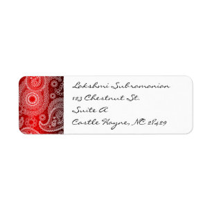 Red Satin White Lace Paisley Return Address Label