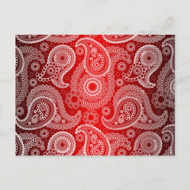 Red Satin White Paisley Wedding RSVP Postcard (Front)