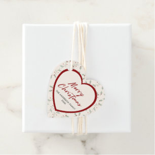 Red Scalloped Heart Merry Christmas Favour Tags