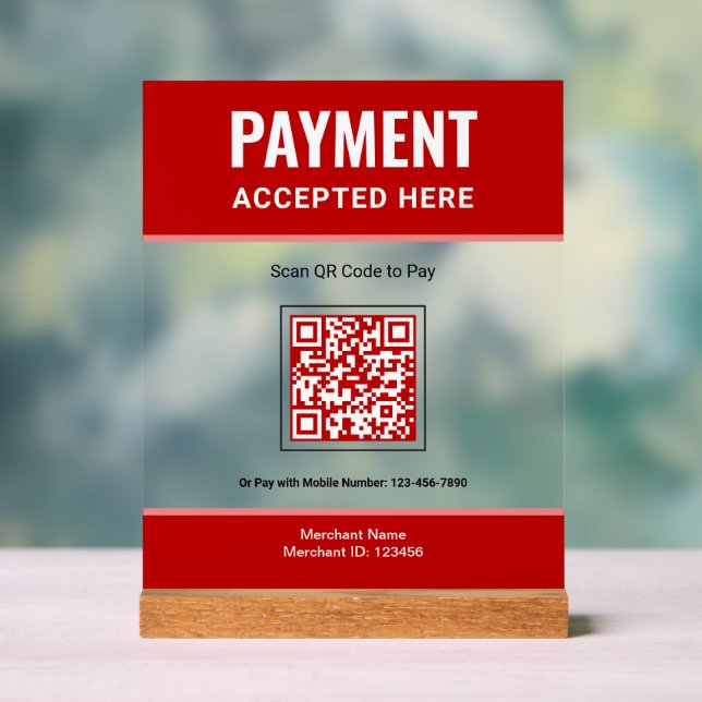 Red Scan to Pay QR Code Business Payment Acrylic Sign (Neutral)