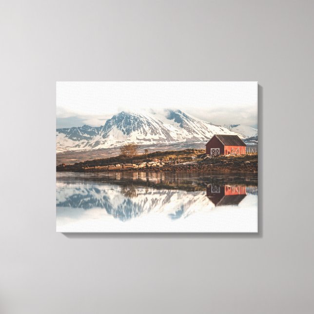 Red Scandinavian Boat House Canvas Print (Front)