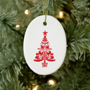 Red Scandinavian Christmas Tree Art Ceramic Tree Decoration