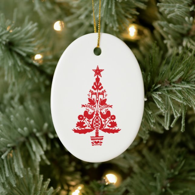 Red Scandinavian Christmas Tree Art Ceramic Tree Decoration (Tree)