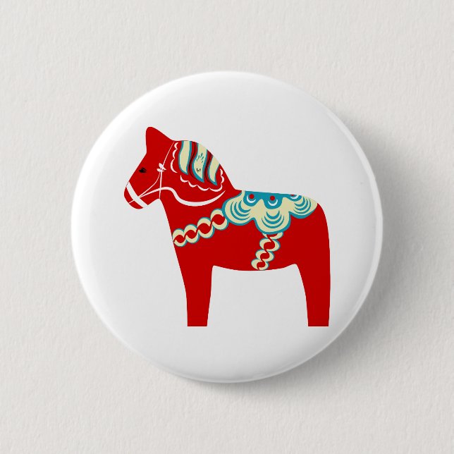 Red Scandinavian Dala Horse 6 Cm Round Badge (Front)