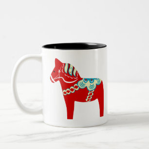 Red Scandinavian Dala Horse Two-Tone Coffee Mug