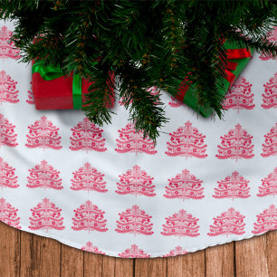 Red Scandinavian Folk Art Nordic Christmas Tree Brushed Polyester Tree Skirt