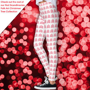 Red Scandinavian Folk Art Nordic Christmas Tree Leggings