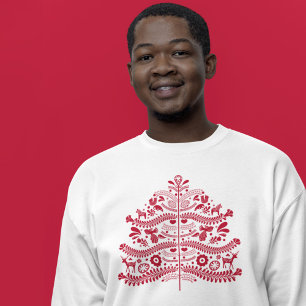 Red Scandinavian Folk Art Nordic Christmas Tree Sweatshirt