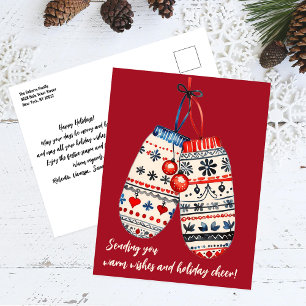 Red Scandinavian Mitten Cosy Family Christmas Holiday Postcard