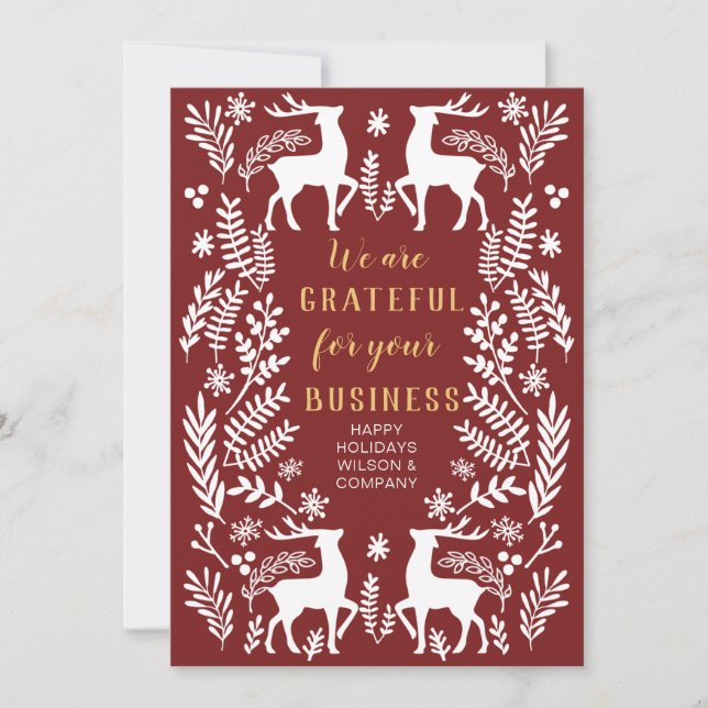 Red Scandinavian Nordic Winter Reindeer Business Holiday Card (Front)