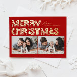 Red Scandinavian Two Photo Christmas Foil Holiday Card<br><div class="desc">Send holiday cheer with our customisable two-photo Christmas card, featuring charming Scandinavian-style typography. This gold foil Christmas card beautifully blends modern aesthetics with festive spirit, allowing you to showcase two of your favourite photos. The modern typography is complemented by a minimalist design that captures the essence of Scandinavian style, making...</div>