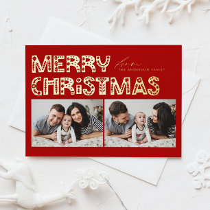 Red Scandinavian Two Photo Christmas Foil Holiday Postcard