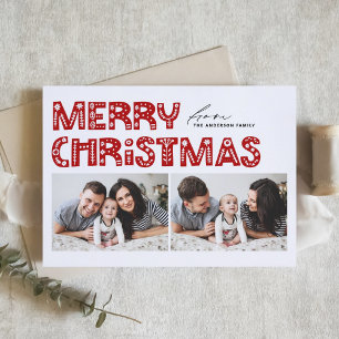 Red Scandinavian Two Photo Christmas Holiday Card