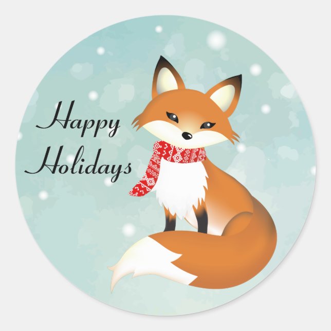 Red Scarf Fox Season's Greeting Stickers (Front)