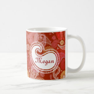 Red scarlet  paisley coffee mug
